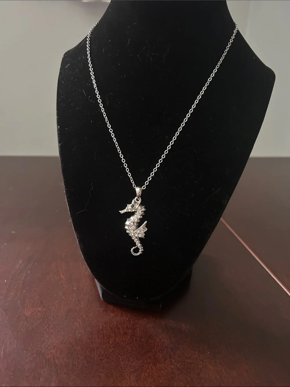 Crystal Seahorse Pendant Necklace in Silver